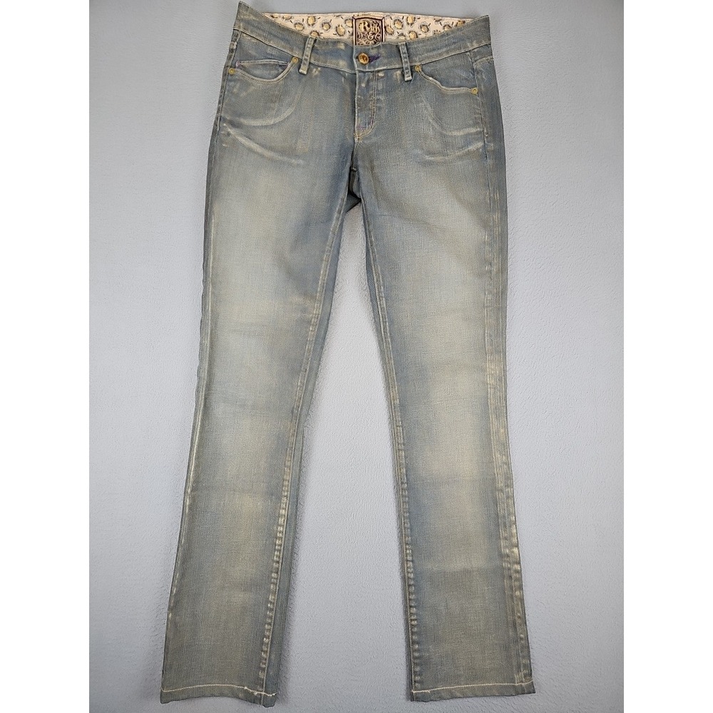 Rich & Skinny Jeans‎ Women's Size 30x30.5 Blue Gold Flake Skinny Stretch Denim